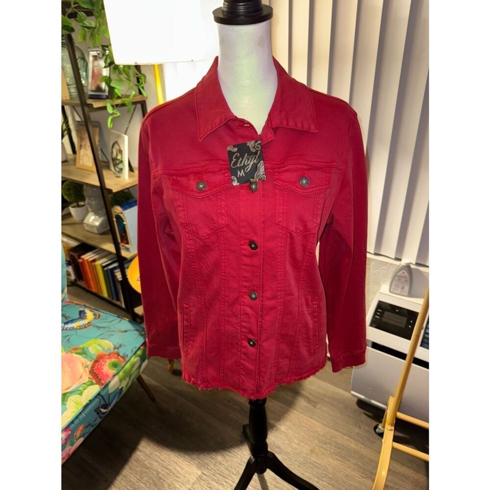 Red Button-Up Denim Jacket